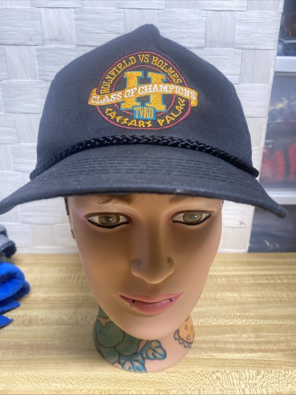 Vtg 1992 Holyfield V Holmes Black Hat Snapback Cap Caesar Palace Embroidery